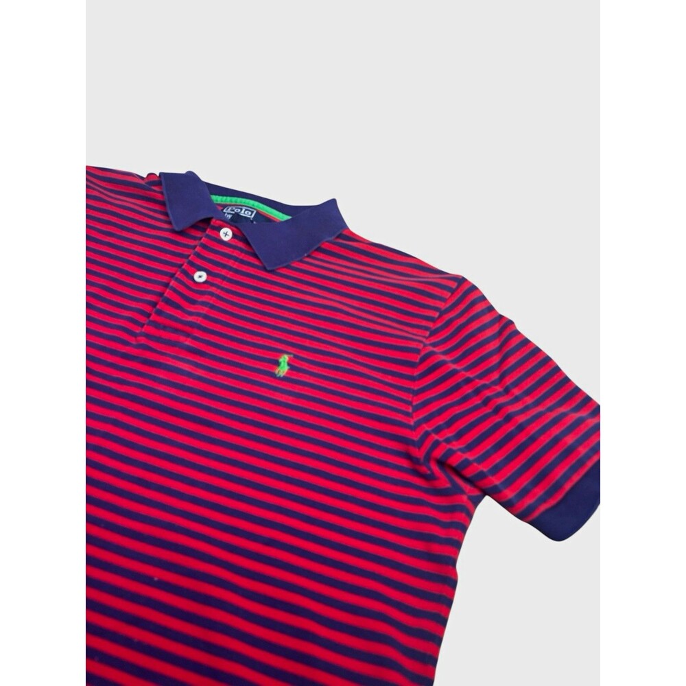 Vintage 90s Polo Ralph Lauren Striped Polo Shirt Navy Blue Red Green Pony Size L